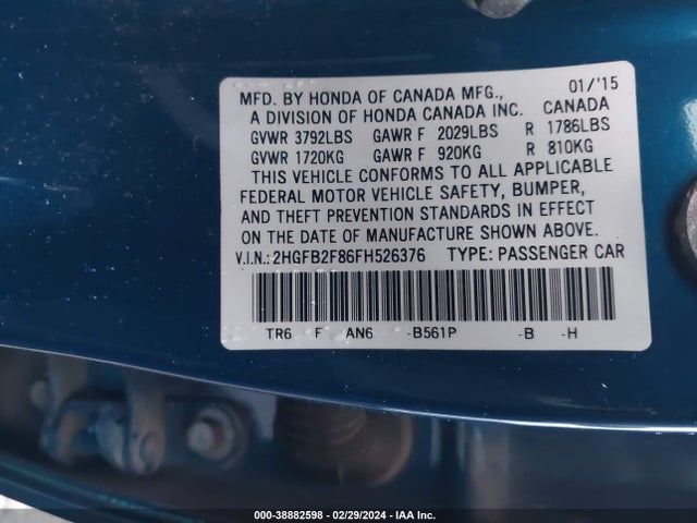 Honda CIVIC EX 2015 2HGFB2F86FH526376 Image 9