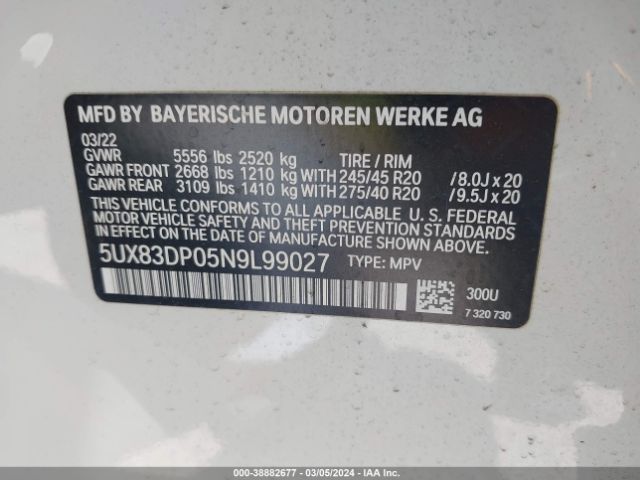 5UX83DP05N9L99027 BMW X3 M40i