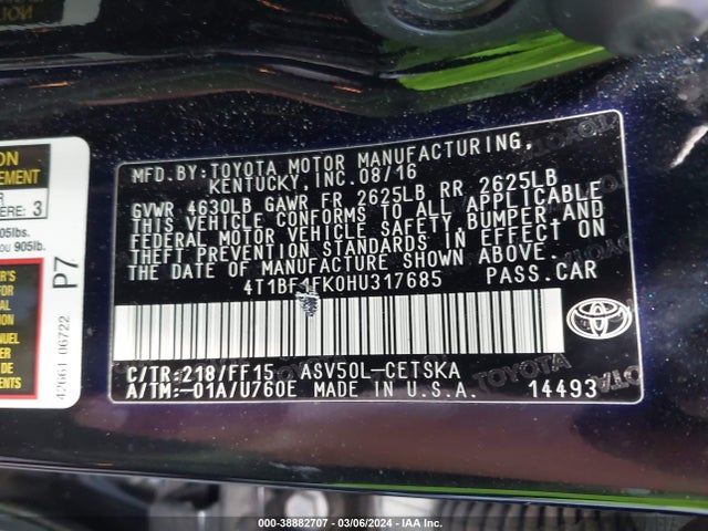 Toyota CAMRY SE 2017 4T1BF1FK0HU317685 Image 9