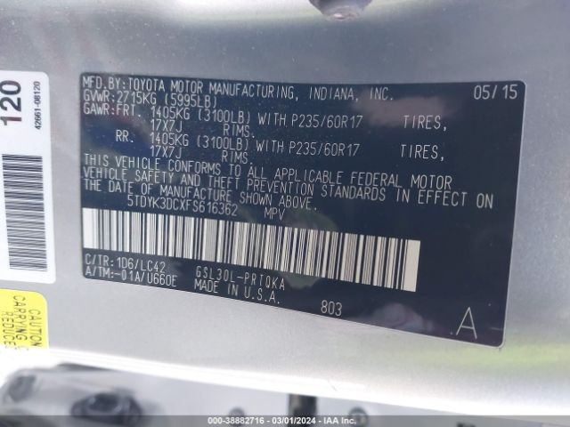 5TDYK3DCXFS616362 Toyota Sienna Xle 8 Passenger