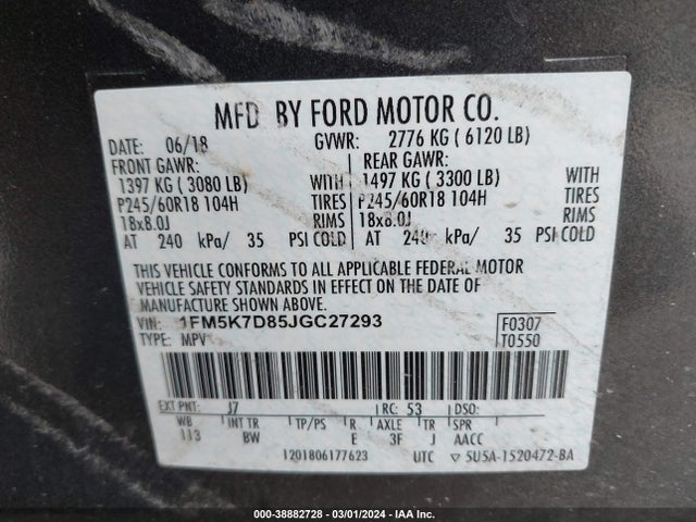 Ford EXPLORER XLT 2018 1FM5K7D85JGC27293 Image 9