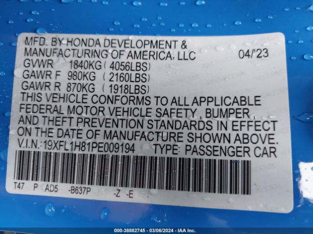 19XFL1H81PE009194 Honda Civic Sport Touring