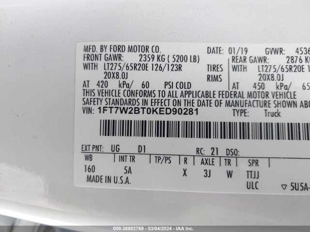 Ford F-250 Lariat 2019 1FT7W2BT0KED90281 Image 9