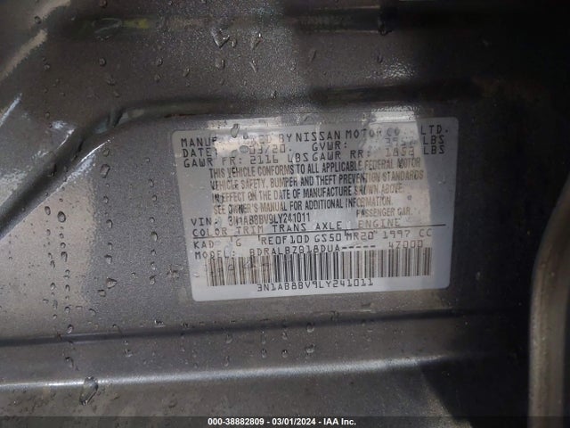 Nissan Sentra S Xtronic Cvt 2020 3N1AB8BV9LY241011 Image 9