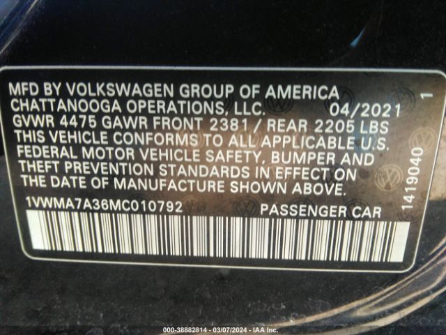 1VWMA7A36MC010792 Volkswagen Passat 2.0t R-line
