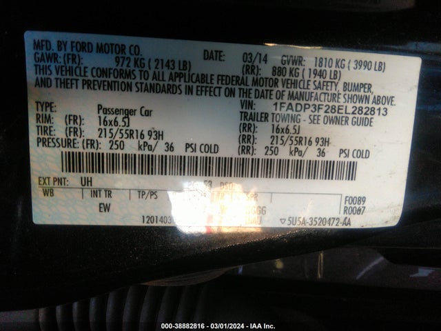 2014 FORD FOCUS SE VIN: 1FADP3F28EL282813