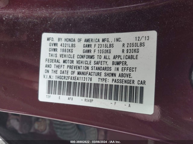 Honda Accord Ex-l 2014 1HGCR2F8XEA113176 Image 9