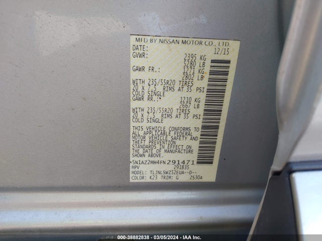 Nissan Murano Platinum 2015 5N1AZ2MH4FN291471 Image 9
