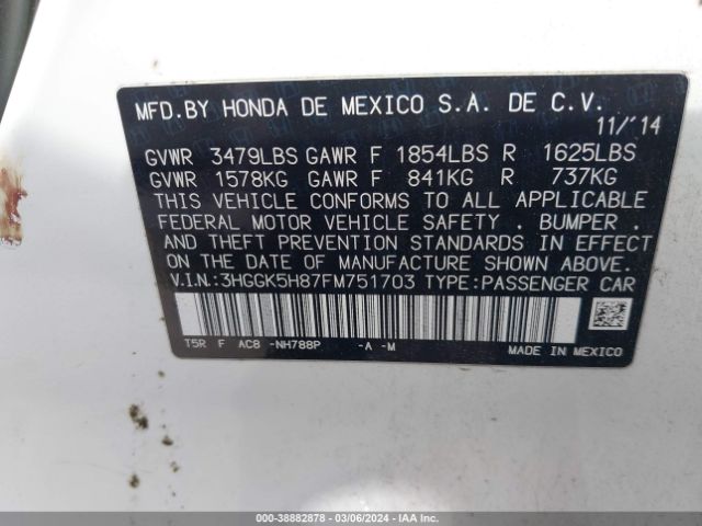 3HGGK5H87FM751703 Honda Fit Ex/ex-l