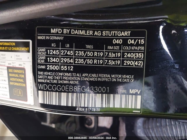 WDCGG0EB8FG433001 Mercedes-Benz Glk 250 Bluetec 4matic
