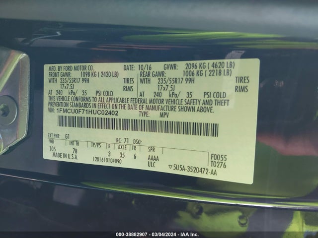 Ford ESCAPE S 2017 1FMCU0F71HUC02402 Image 9