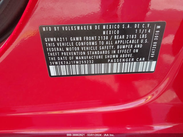 3VW2K7AJ1FM259232 Volkswagen Jetta 2.0l S