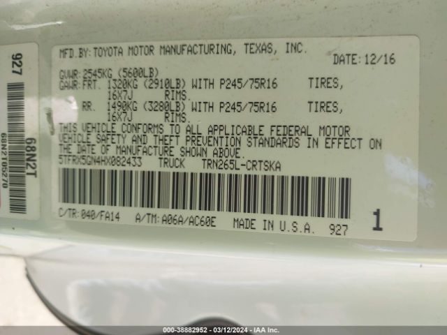 5TFRX5GN4HX082433 Toyota Tacoma Sr