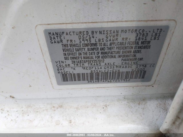 Nissan SENTRA S 2014 3N1AB7AP6EY257912 Image 9