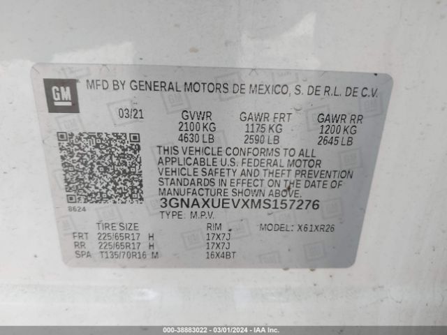 3GNAXUEVXMS157276 Chevrolet Equinox Awd Lt