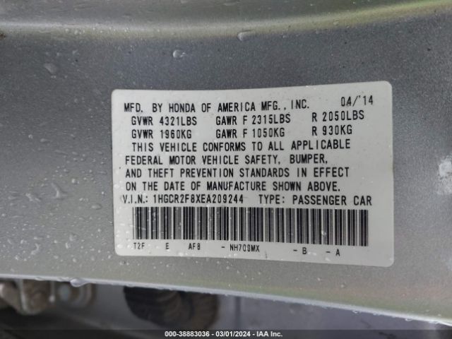 1HGCR2F8XEA209244 Honda Accord Ex-l
