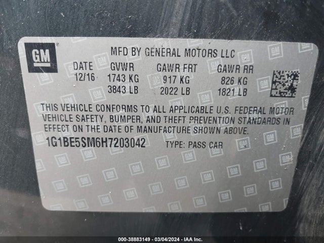 Chevrolet Cruze Lt Auto 2017 1G1BE5SM6H7203042 Image 9