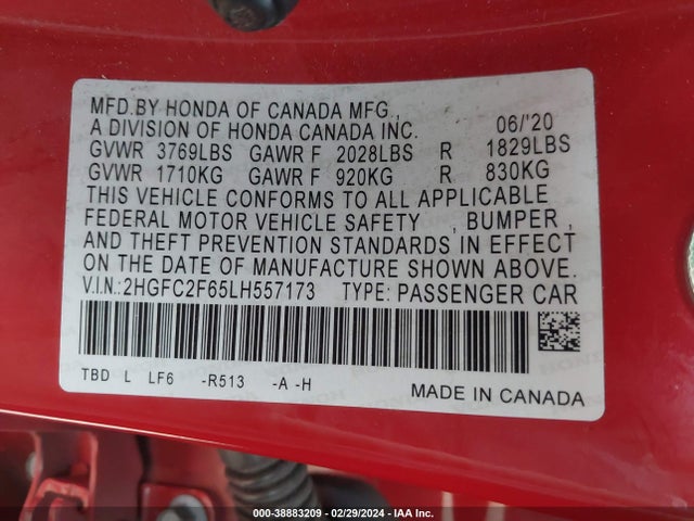 Honda Civic Lx 2020 2HGFC2F65LH557173 Image 9