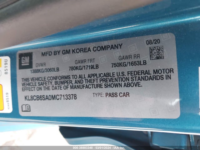 Chevrolet Spark Fwd Ls Automatic 2021 KL8CB6SA0MC713378 Image 9
