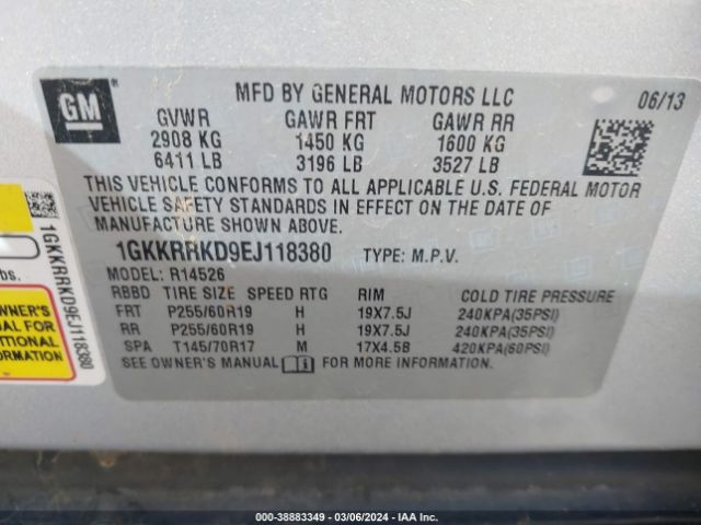 1GKKRRKD9EJ118380 GMC Acadia Slt-1