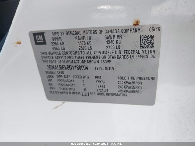 Chevrolet EQUINOX LS 2016 2GNALBEK8G1188094 Image 9