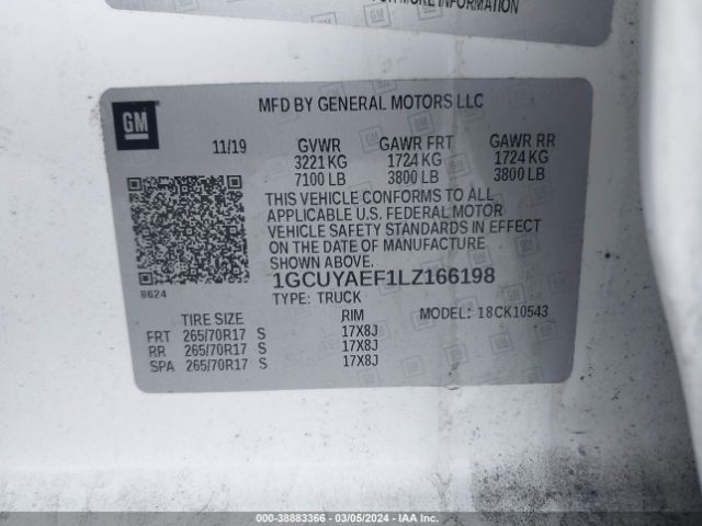 1GCUYAEF1LZ166198 Chevrolet Silverado 1500 4wd  Short Bed Wt
