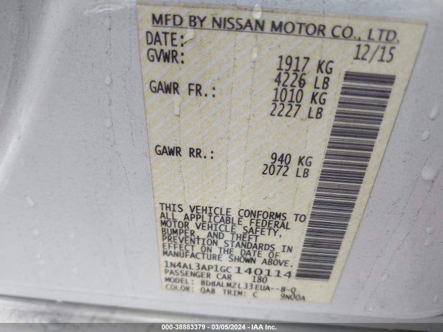 Nissan Altima 2.5 Sv 2016 1N4AL3AP1GC140114 Image 9