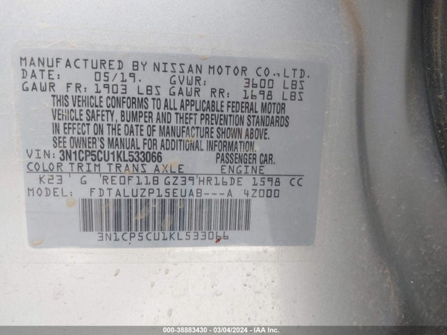 Nissan KICKS SR 2019 3N1CP5CU1KL533066 Image 9