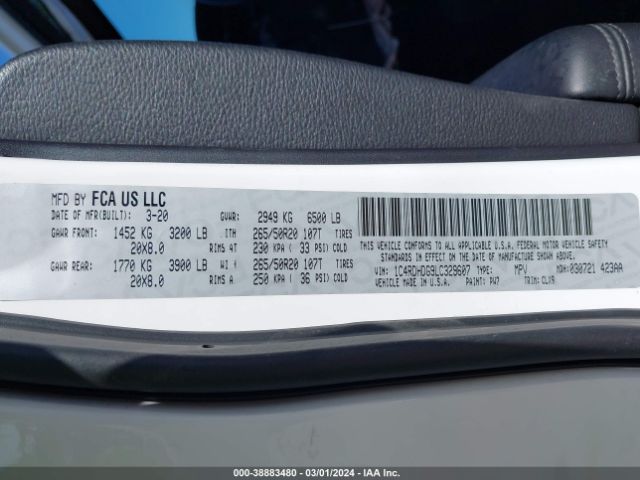 1C4RDHDG9LC329607 Dodge Durango Gt Rwd