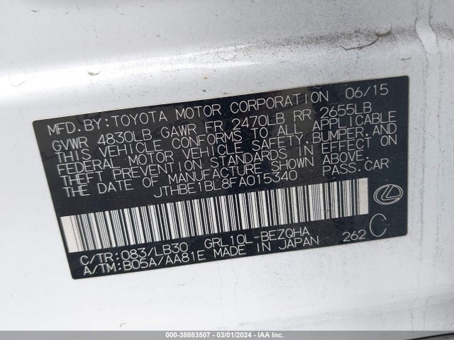 Lexus GS 350 2015 JTHBE1BL8FA015340 Image 9