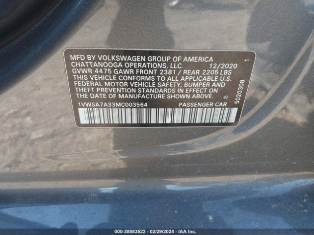 1VWSA7A33MC003564 Volkswagen Passat 2.0t Se