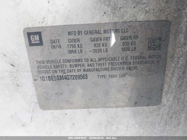 Chevrolet Cruze Lt Auto 2016 1G1BE5SM4G7289563 Image 9