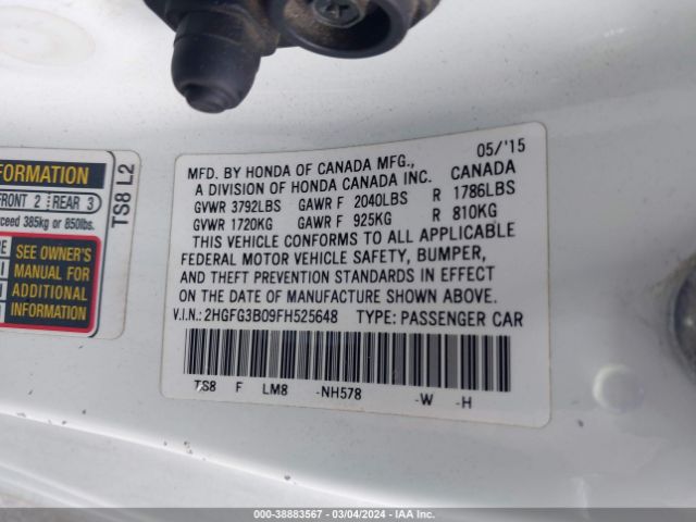 2HGFG3B09FH525648 Honda Civic Ex-l