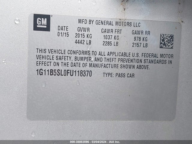 Chevrolet MALIBU LS 2015 1G11B5SL0FU118370 Image 9
