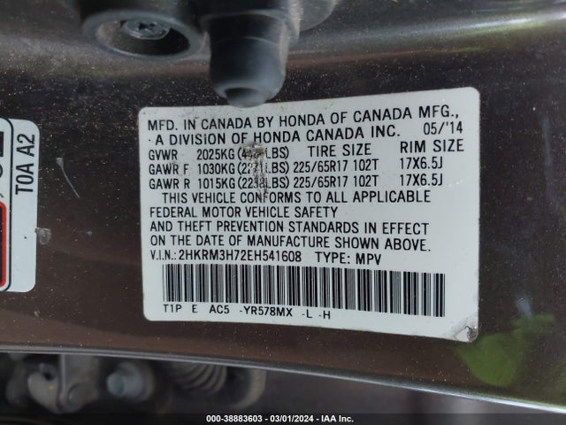 Honda Cr-v Ex-l 2014 2HKRM3H72EH541608 Image 9