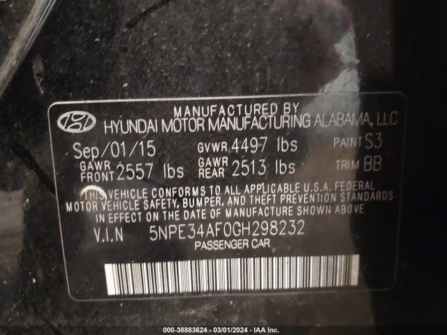 Hyundai Sonata Limited 2016 5NPE34AF0GH298232 Image 9