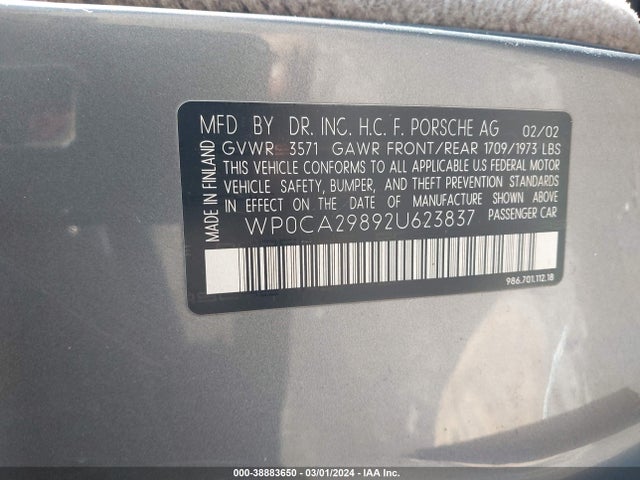 2002 PORSCHE BOXSTER WP0CA29892U623837 Photo 8