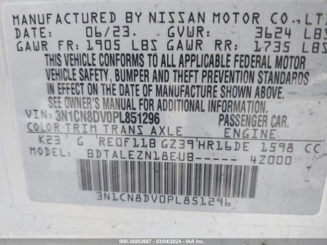 3N1CN8DV0PL851296 Nissan Versa 1.6 S Xtronic Cvt