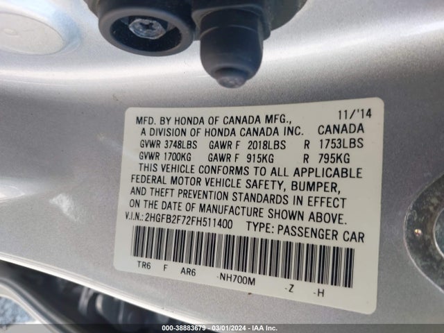 Honda CIVIC SE 2015 2HGFB2F72FH511400 Image 9