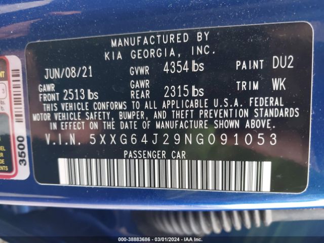 5XXG64J29NG091053 KIA K5 Gt-line