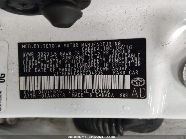 Toyota COROLLA LE 2016 2T1BURHE5GC704695 Image 9