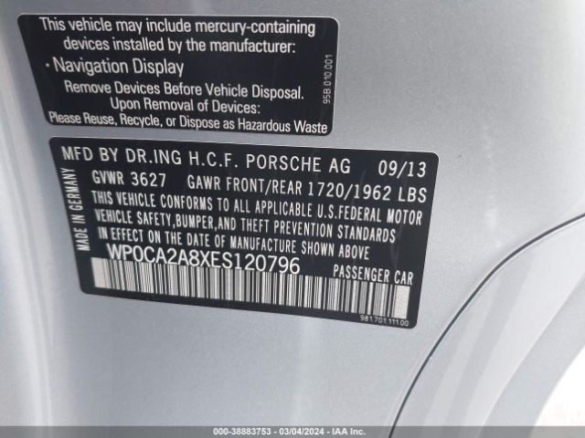 WP0CA2A8XES120796 Porsche Boxster