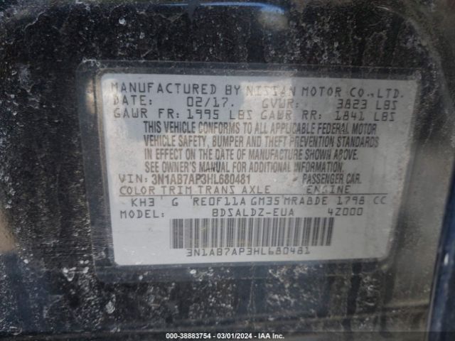 3N1AB7AP3HL680481 Nissan SENTRA SV