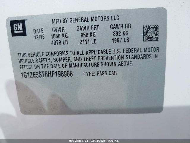Chevrolet MALIBU 1LT 2017 1G1ZE5ST6HF198968 Image 9