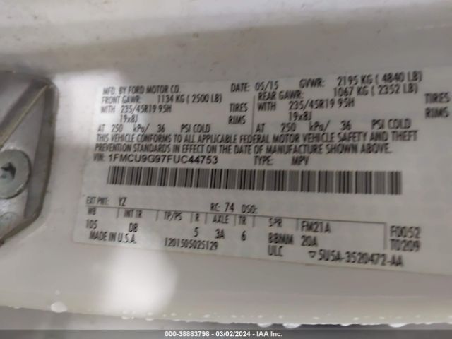 1FMCU9G97FUC44753 Ford ESCAPE SE