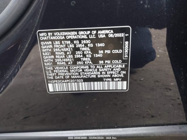 1V2FE2CA4PC201323 Volkswagen Atlas Cross Sport 3.6l V6 Sel Premium R-line