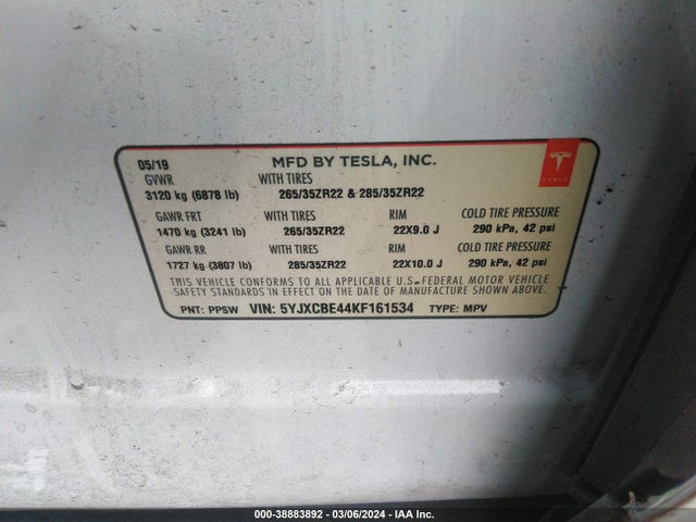 Tesla Model X P100d/performance 2019 5YJXCBE44KF161534 Image 9