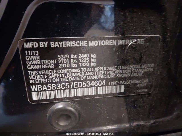 BMW 535i Xdrive 2014 WBA5B3C57ED534604 Image 9