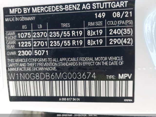W1N0G8DB6MG003674 Mercedes-Benz Glc 300 Suv