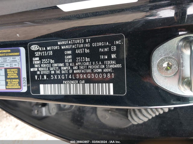 KIA Optima S 2019 5XXGT4L39KG300981 Image 9